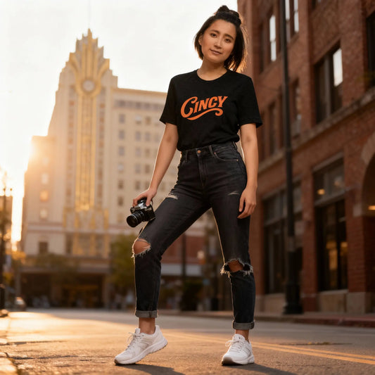 Cincy T-Shirt | Retro Orange Script Design | Elite Tri-Blend