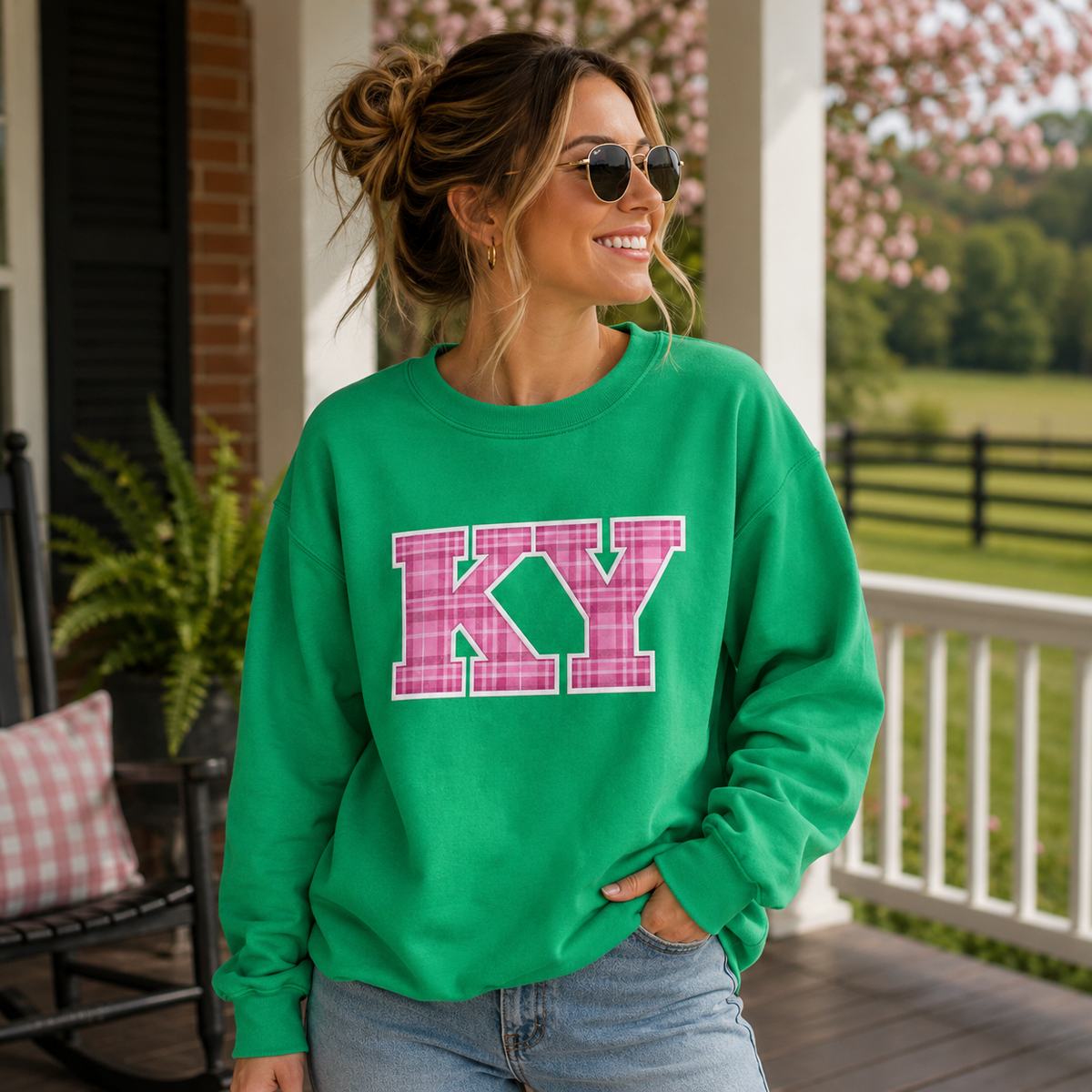 Kentucky Plaid Sweatshirt | Pink Tartan KY Design | Unisex Cozy Fit - Bluegrass Elite Apparel LLC