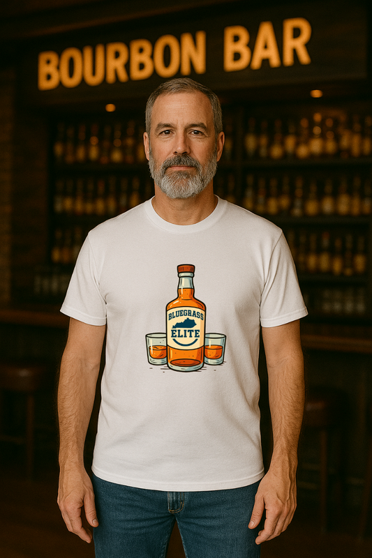 Bluegrass Elite Bourbon Bottle T-Shirt | Kentucky Whiskey Pride | Classic Cotton