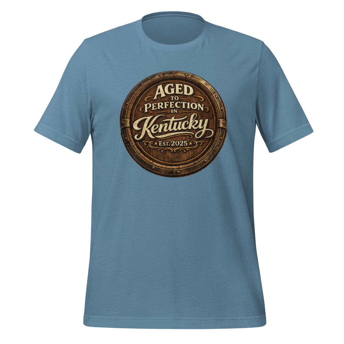 Aged to Perfection in Kentucky T-Shirt | Barrel - End Emblem Design | Classic Cotton - Bluegrass Elite Apparel LLC