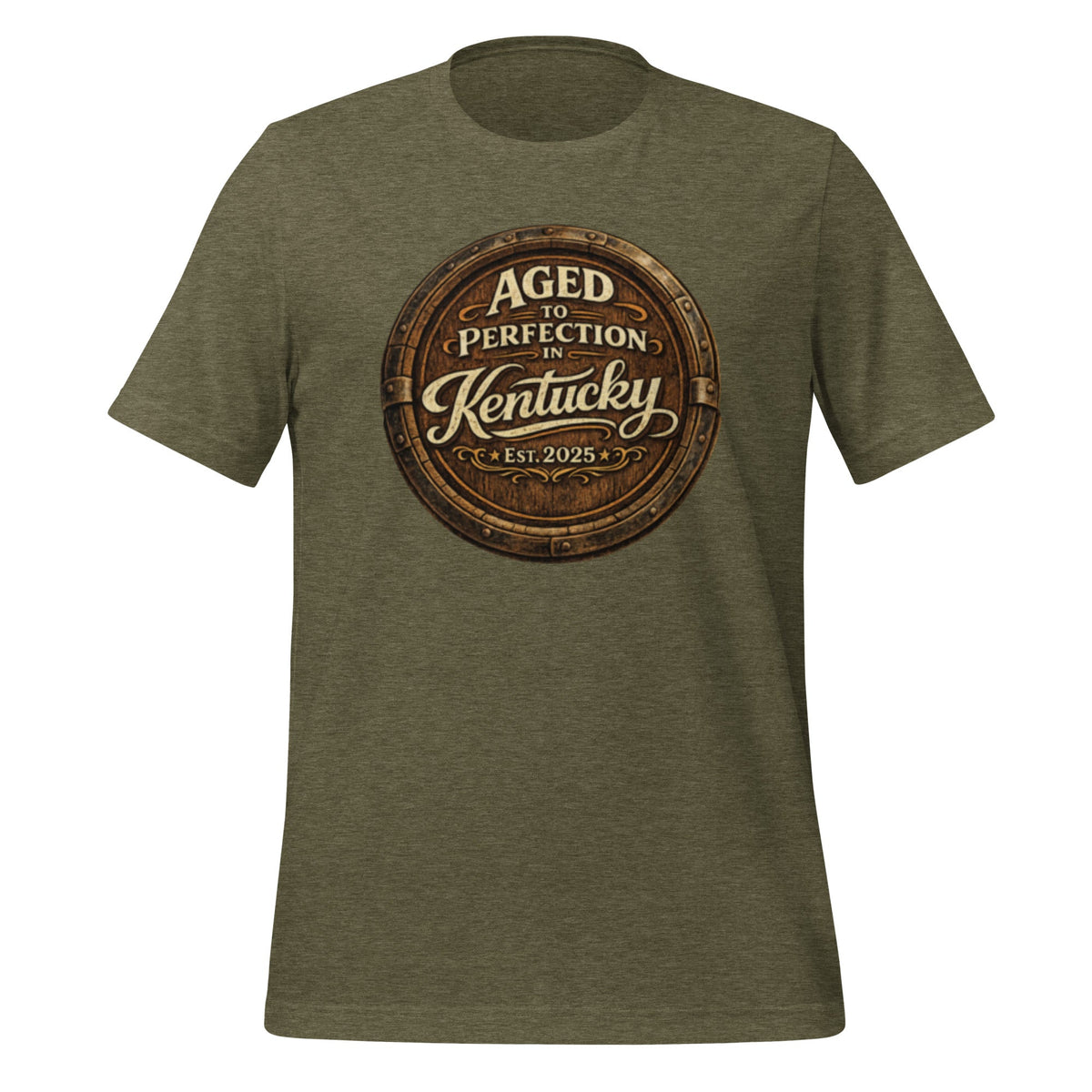 Aged to Perfection in Kentucky T-Shirt | Barrel - End Emblem Design | Classic Cotton - Bluegrass Elite Apparel LLC