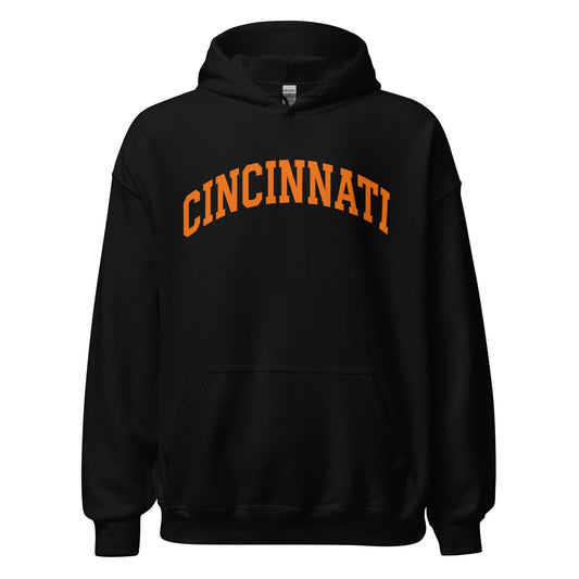 Cincinnati Football Hoodie | Arched Orange Text Design | Premium Fleece - Bluegrass Elite Apparel LLC