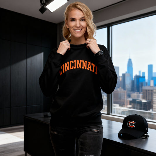 Cincinnati Football Sweatshirt | Arched Orange Text Design | Premium Fleece - Bluegrass Elite Apparel LLC