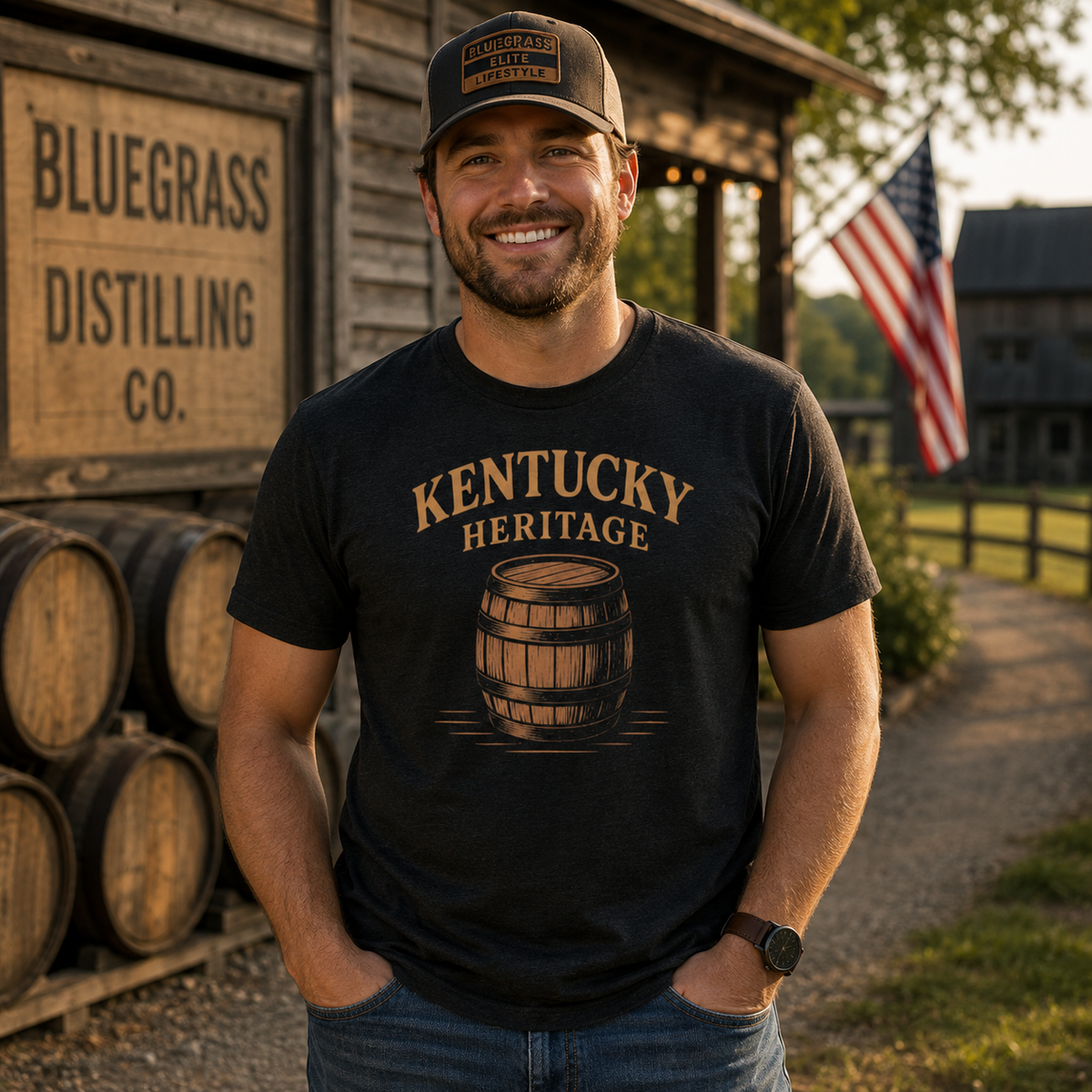 Kentucky Heritage Bourbon Barrel Elite Tee- Bluegrass Elite Apparel LLC