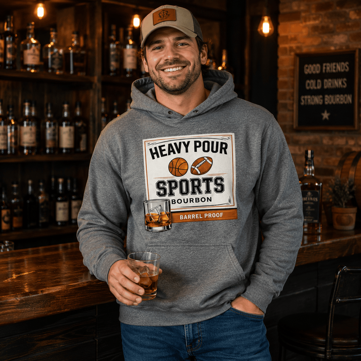Heavy Pour Sports Bourbon Hoodie | Barrel Proof Design | Unisex - Bluegrass Elite Apparel LLC