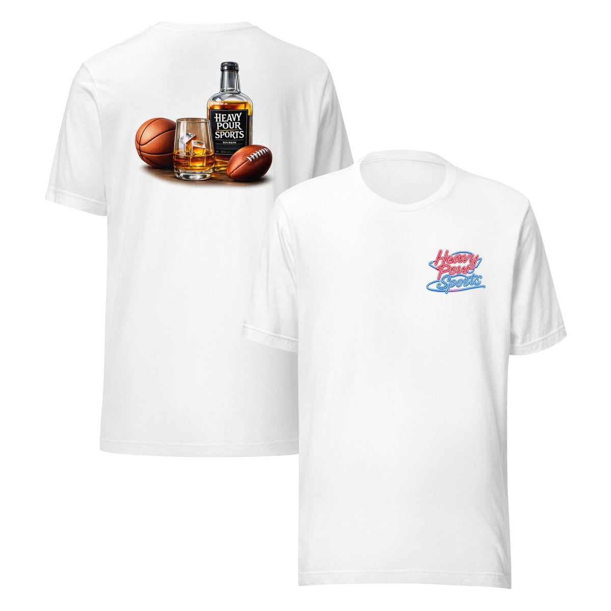 Heavy Pour Sports T-Shirt | Dual - Sided Bourbon & Neon Design | Classic Cotton - Bluegrass Elite Apparel LLC