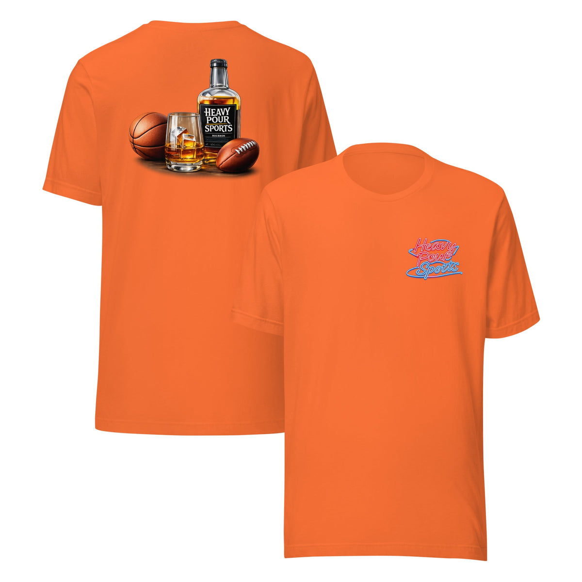 Heavy Pour Sports T-Shirt | Dual - Sided Bourbon & Neon Design | Classic Cotton - Bluegrass Elite Apparel LLC
