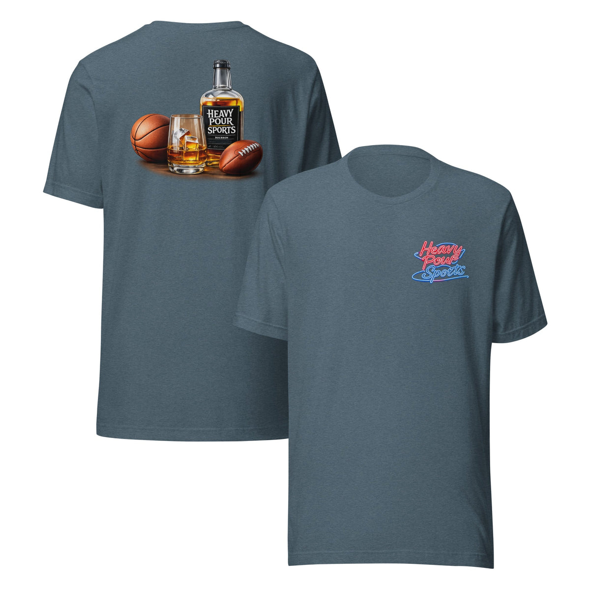 Heavy Pour Sports T-Shirt | Dual - Sided Bourbon & Neon Design | Classic Cotton - Bluegrass Elite Apparel LLC
