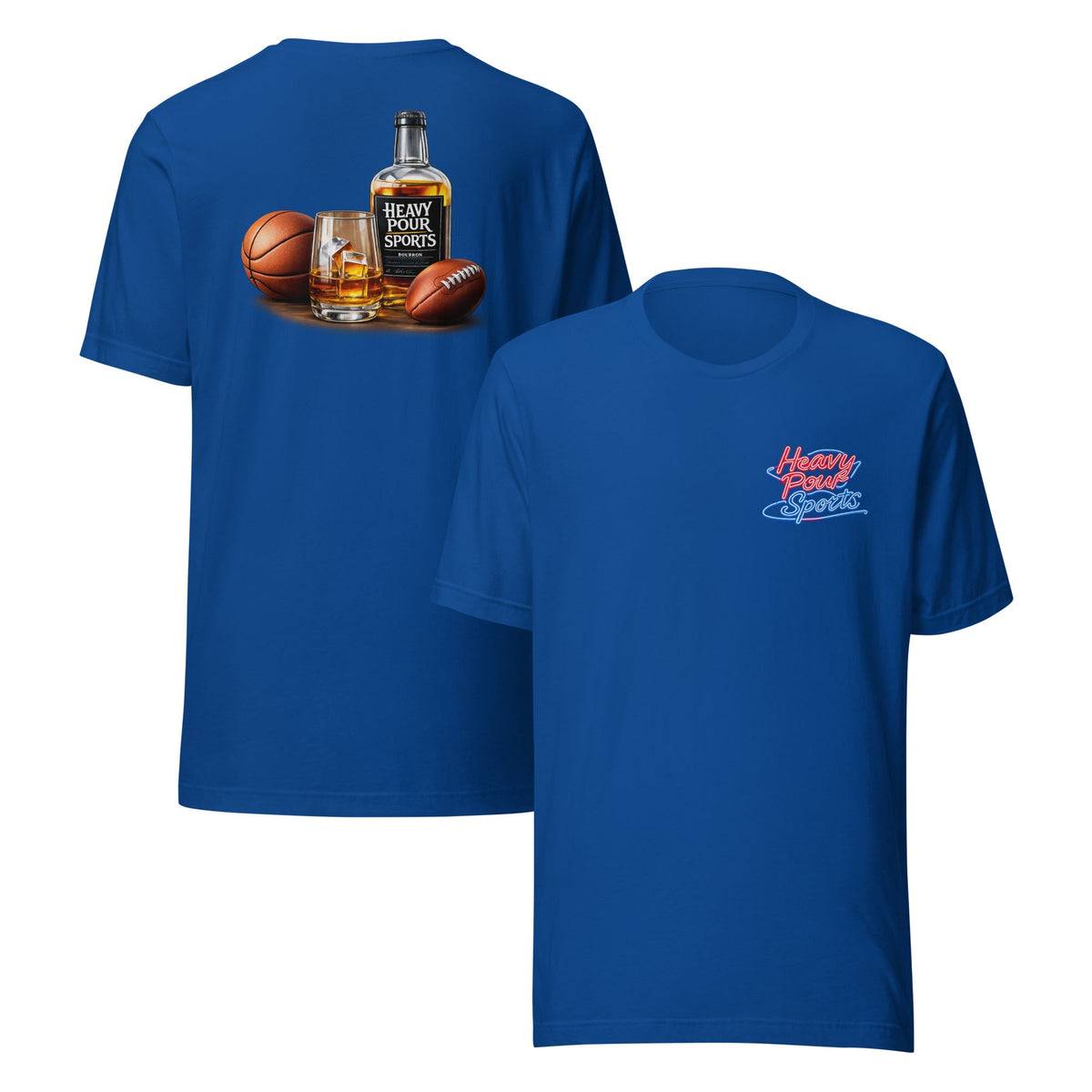 Heavy Pour Sports T-Shirt | Dual - Sided Bourbon & Neon Design | Classic Cotton - Bluegrass Elite Apparel LLC