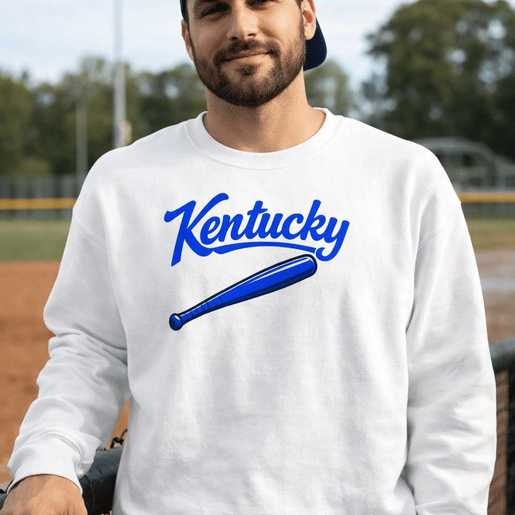 Kentucky Blue Script Ball Sweatshirt | Vintage Bat Graphic Crewneck - Bluegrass Elite Apparel LLC
