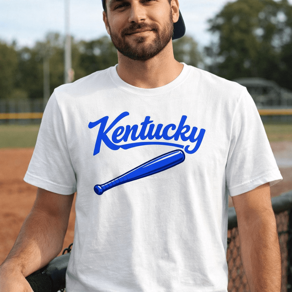 Kentucky Blue Script Ball Tee | Ultra - Soft Vintage Bat Graphic - Bluegrass Elite Apparel LLC