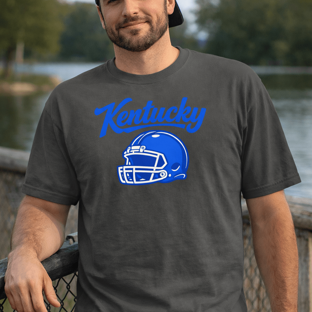 Kentucky Blue Script Helmet T-Shirt | Minimal Sports Design | Classic Airlume - Bluegrass Elite Apparel LLC