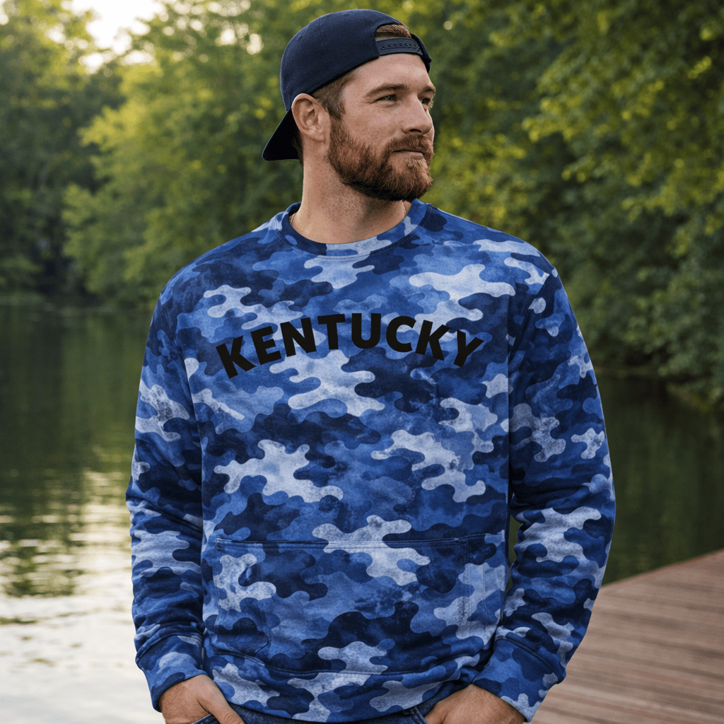 Kentucky Camo Sweatshirt | Blue All-Over Print | Unisex Fleece - Bluegrass Elite Apparel LLC
