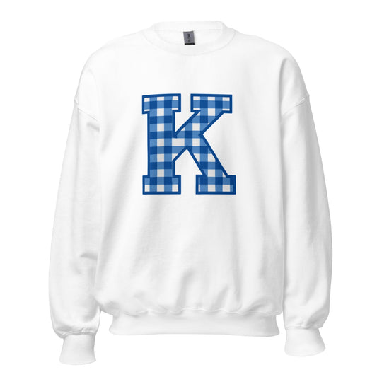 Kentucky Checkered K Sweatshirt | Cozy Classic Fit | Blue & White Design - Bluegrass Elite Apparel LLC