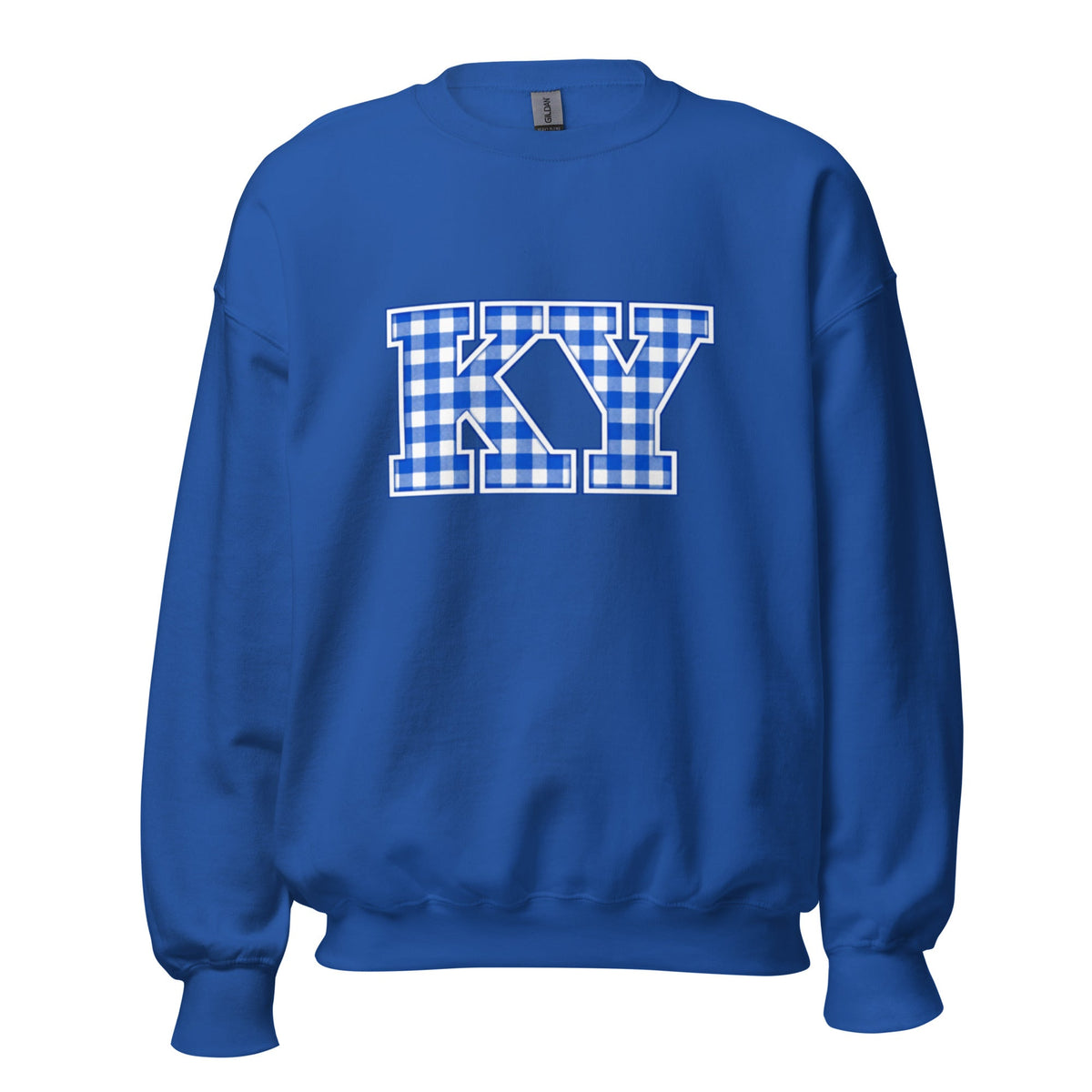 Kentucky Gingham KY Sweatshirt | Blue Checkered Letter Design | Classic - Bluegrass Elite Apparel LLC