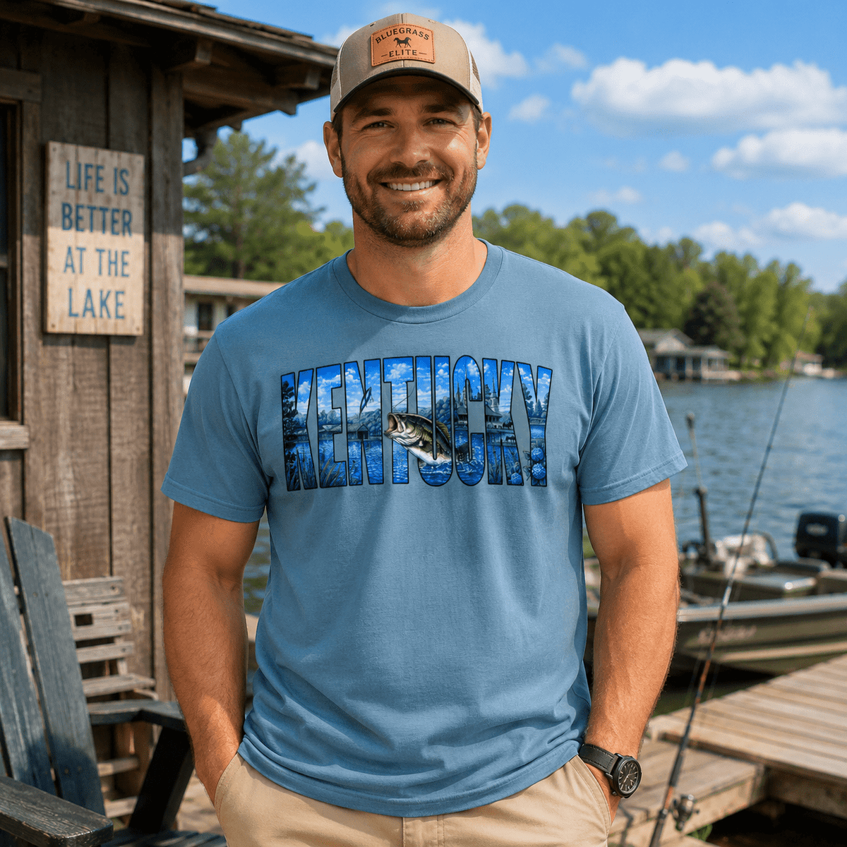 Kentucky Lake Heritage Bass Tee | Scenic Bluegrass Design | Classic - Bluegrass Elite Apparel LLC