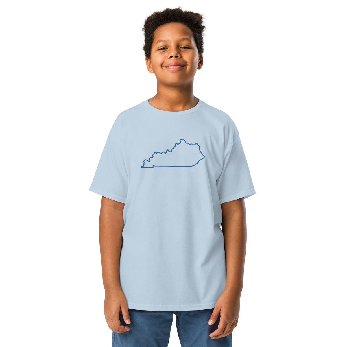 Kentucky Outline Youth Tee | Minimal Blue Line Art - Bluegrass Elite Apparel LLC