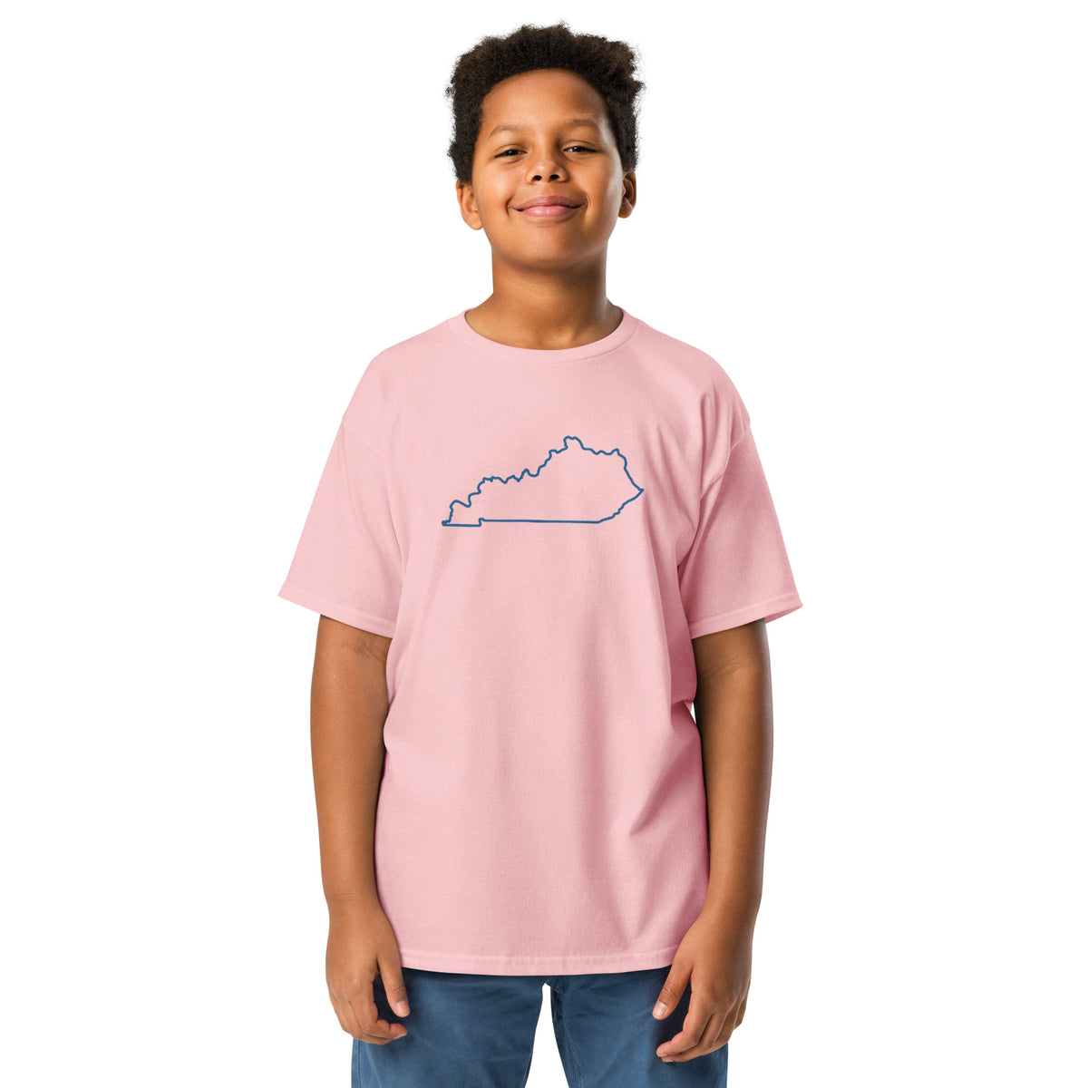 Kentucky Outline Youth Tee | Minimal Blue Line Art - Bluegrass Elite Apparel LLC