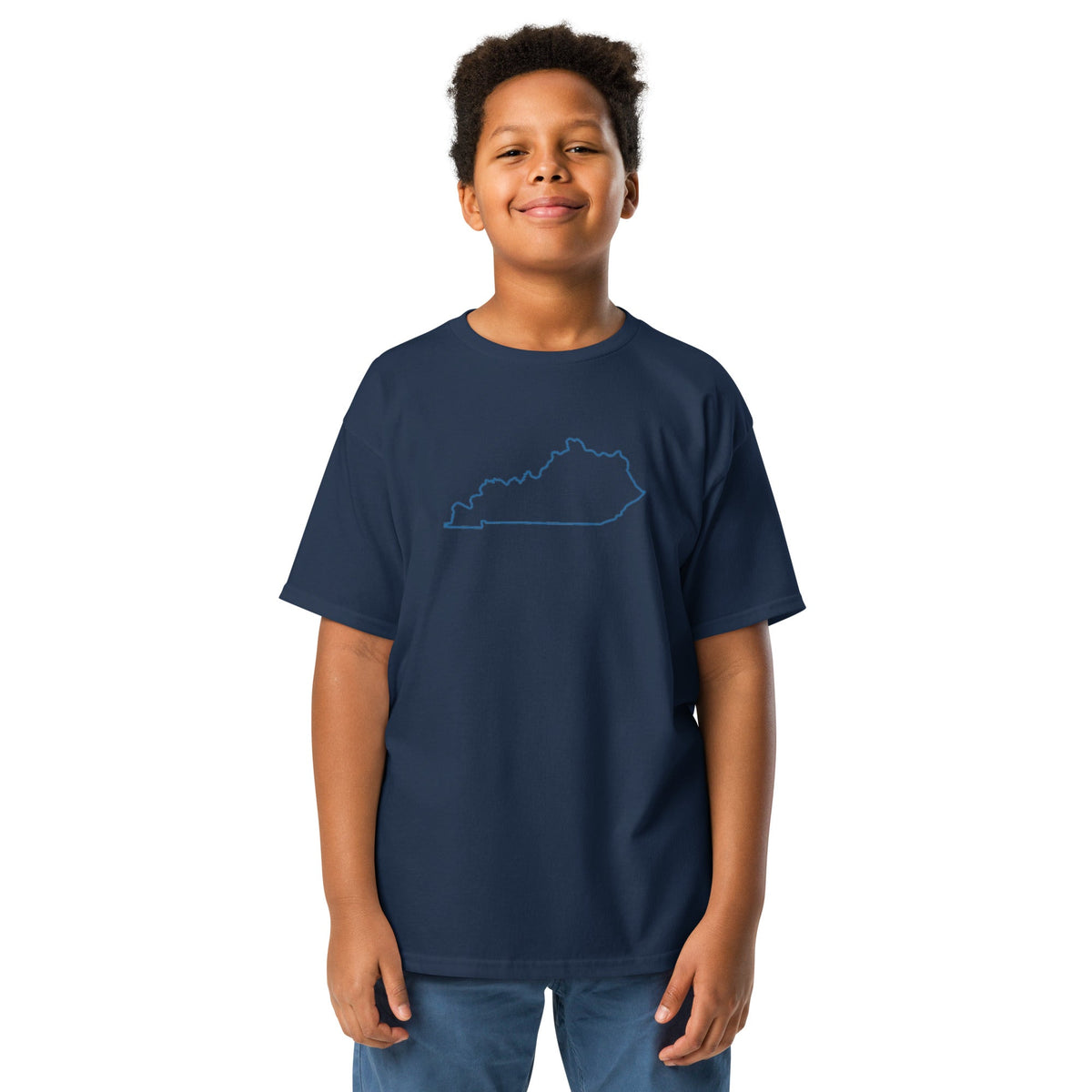 Kentucky Outline Youth Tee | Minimal Blue Line Art - Bluegrass Elite Apparel LLC