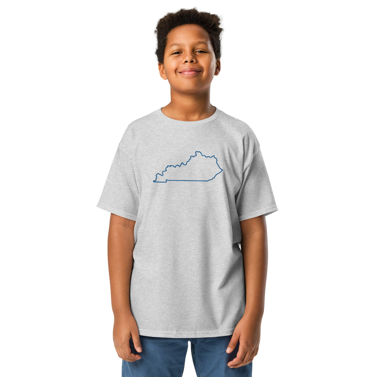 Kentucky Outline Youth Tee | Minimal Blue Line Art - Bluegrass Elite Apparel LLC