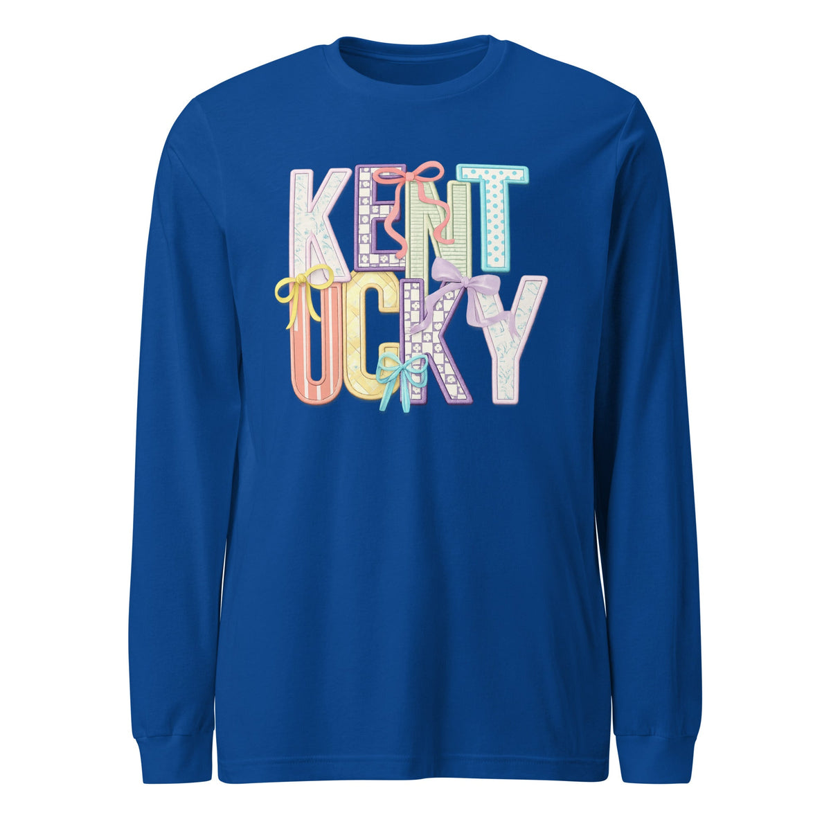 Kentucky Pastel Bow Script Long Sleeve Shirt | Patchwork Coquette Design - Bluegrass Elite Apparel LLC