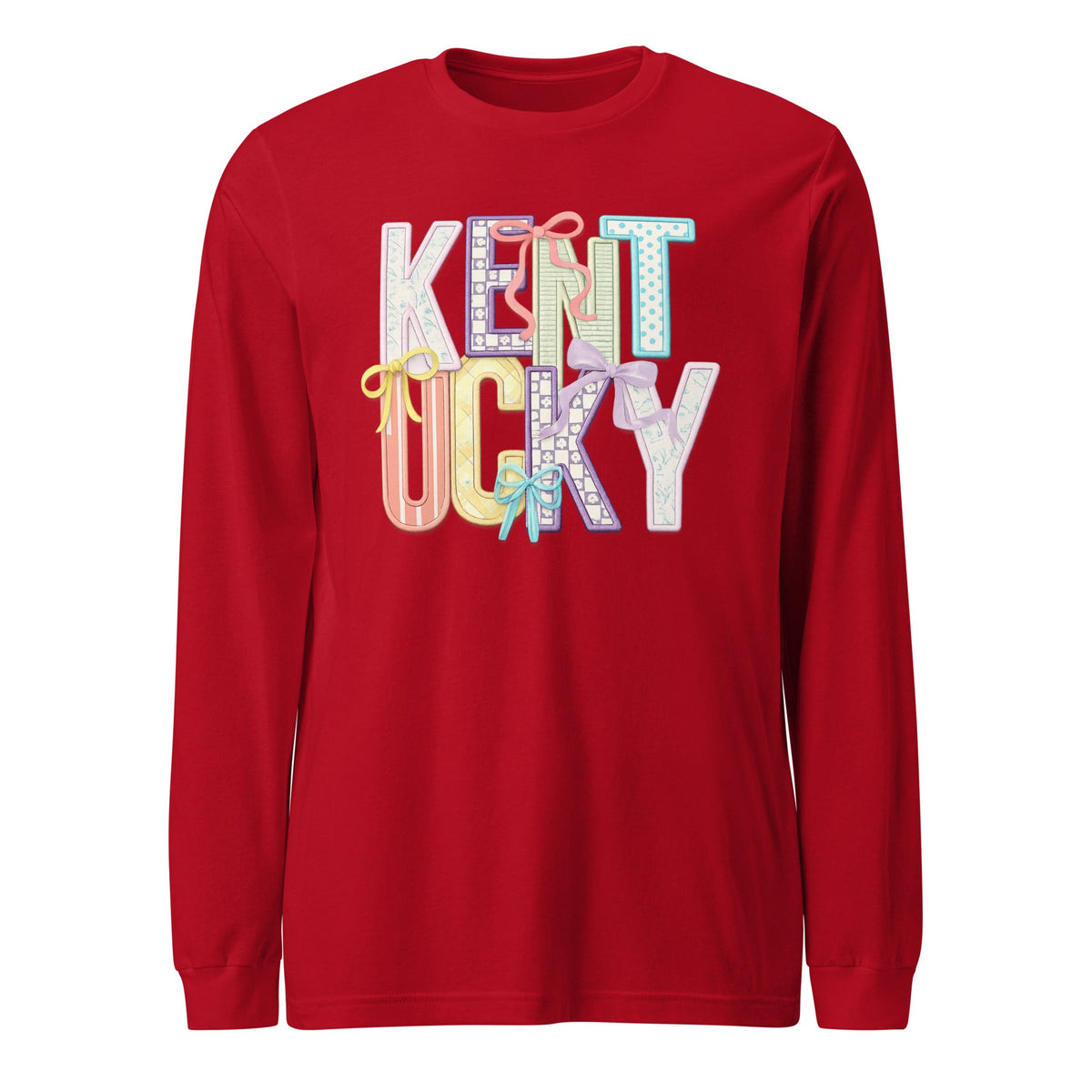 Kentucky Pastel Bow Script Long Sleeve Shirt | Patchwork Coquette Design - Bluegrass Elite Apparel LLC