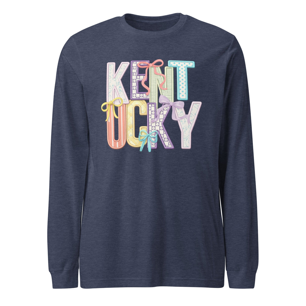 Kentucky Pastel Bow Script Long Sleeve Shirt | Patchwork Coquette Design - Bluegrass Elite Apparel LLC