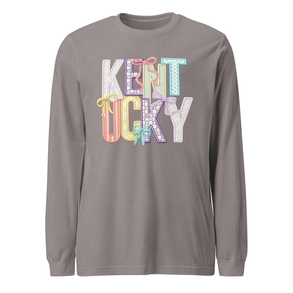 Kentucky Pastel Bow Script Long Sleeve Shirt | Patchwork Coquette Design - Bluegrass Elite Apparel LLC