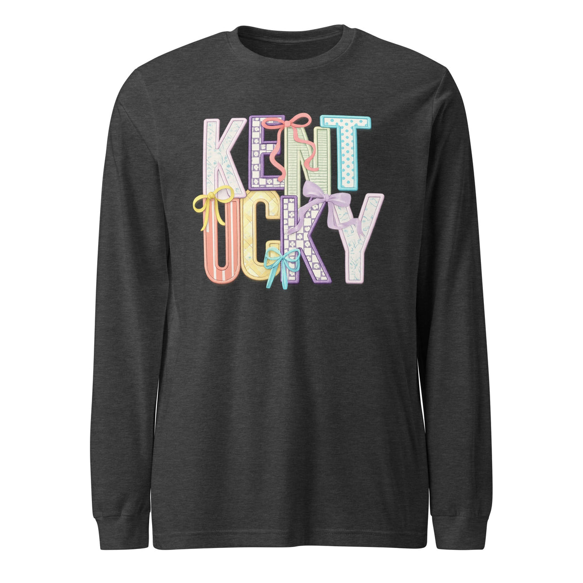 Kentucky Pastel Bow Script Long Sleeve Shirt | Patchwork Coquette Design - Bluegrass Elite Apparel LLC