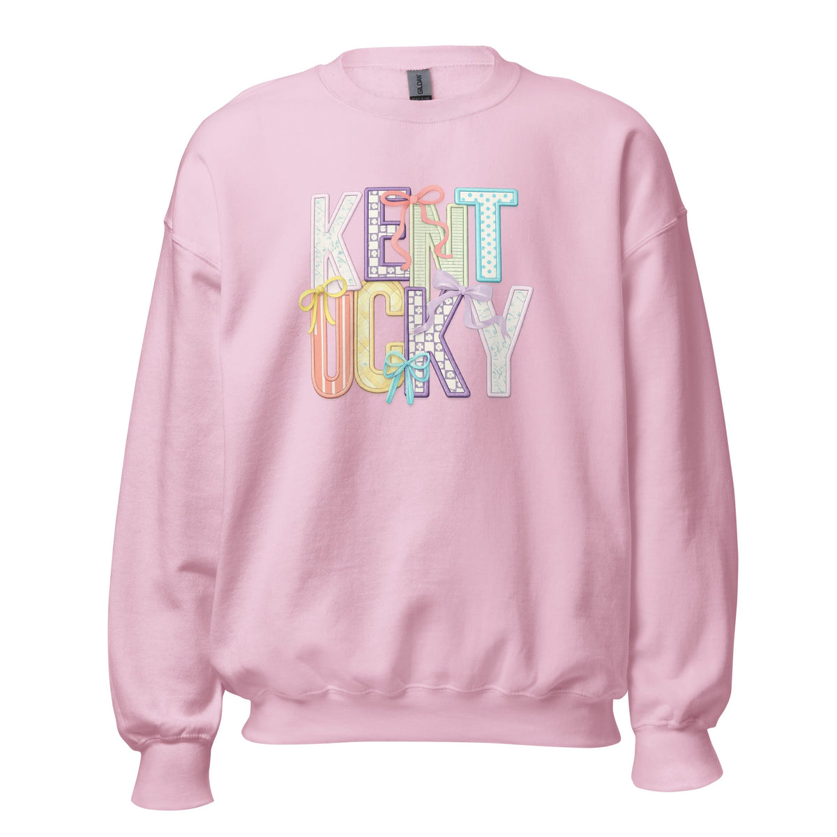 Kentucky Pastel Bow Sweatshirt | Patchwork Coquette Graphic Design - Bluegrass Elite Apparel LLC