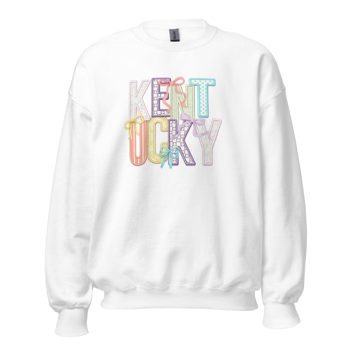 Kentucky Pastel Bow Sweatshirt | Patchwork Coquette Graphic Design - Bluegrass Elite Apparel LLC