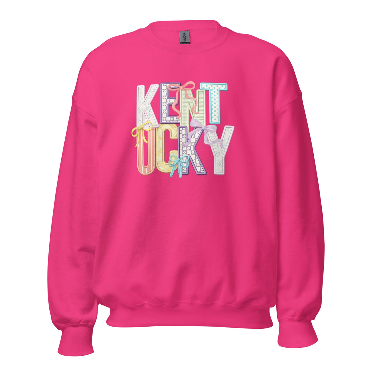 Kentucky Pastel Bow Sweatshirt | Patchwork Coquette Graphic Design - Bluegrass Elite Apparel LLC