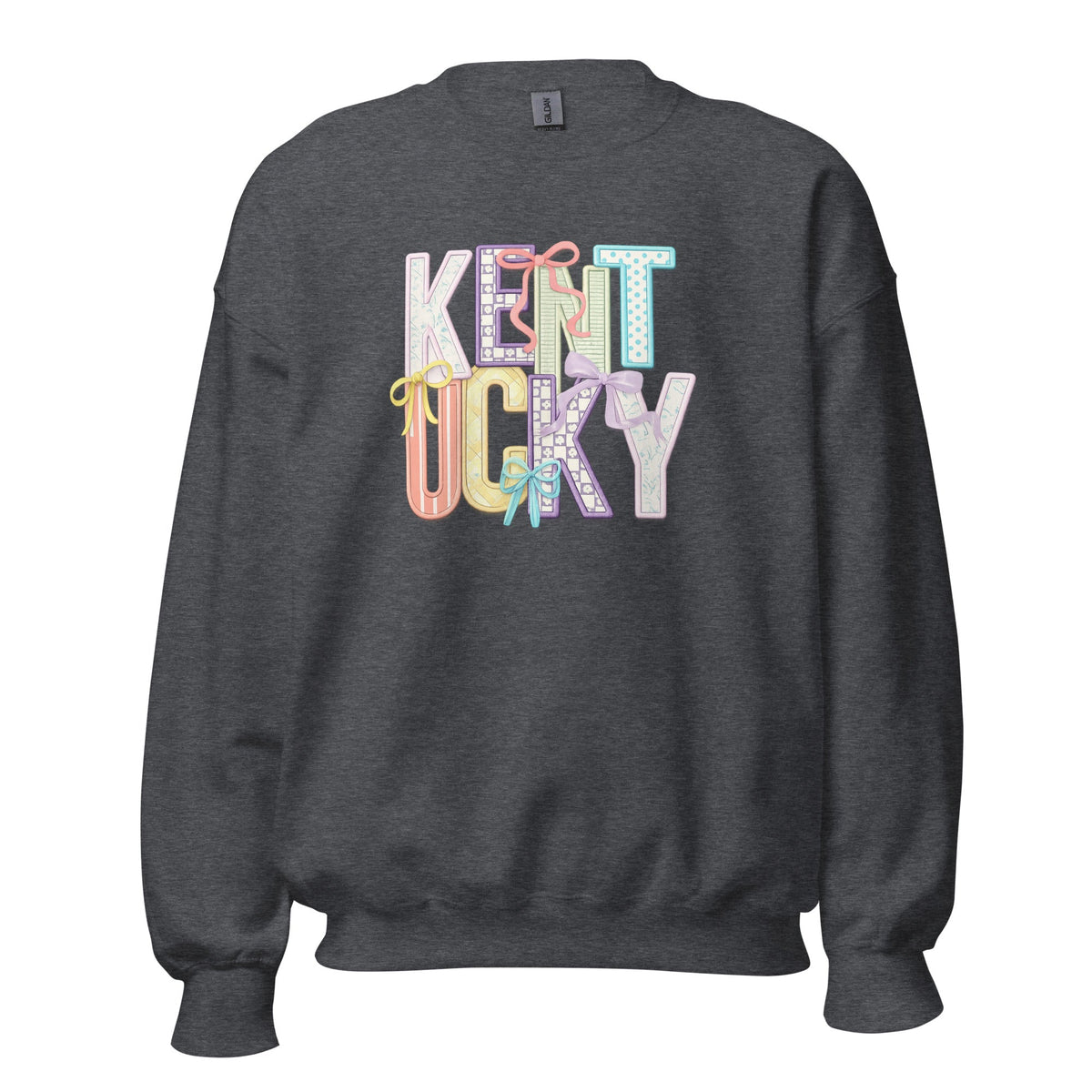 Kentucky Pastel Bow Sweatshirt | Patchwork Coquette Graphic Design - Bluegrass Elite Apparel LLC