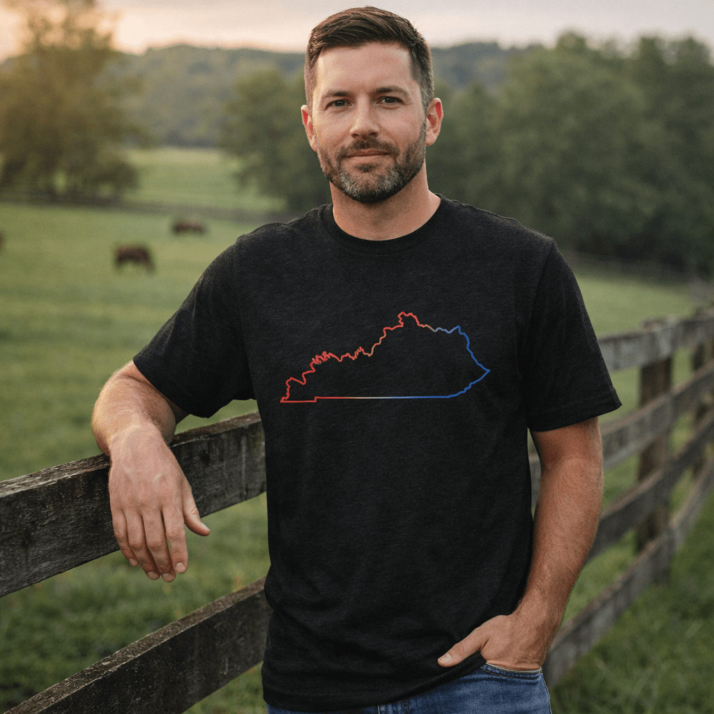 Kentucky Patriotic Outline Graphic Tee | Red White Blue Border Design - Bluegrass Elite Apparel LLC