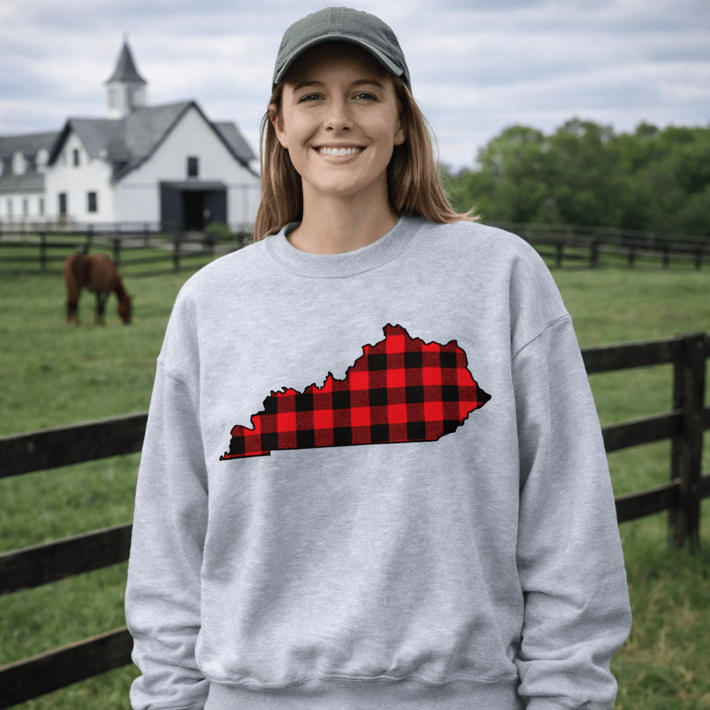 Kentucky Plaid State Sweatshirt | Red Lumberjack Kentucky Design - Bluegrass Elite Apparel LLC