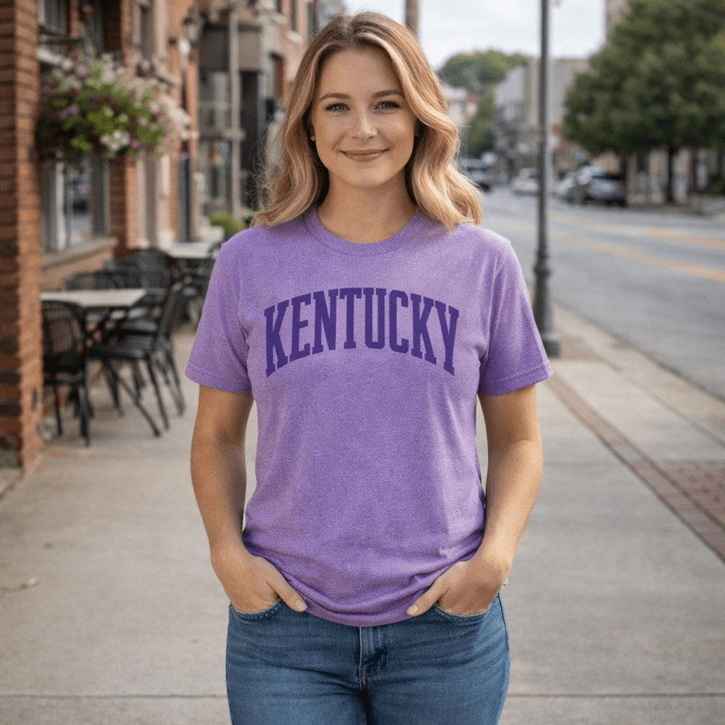 Kentucky Purple Script Athletic Tee | Collegiate Arch Design | Classic - Bluegrass Elite Apparel LLC