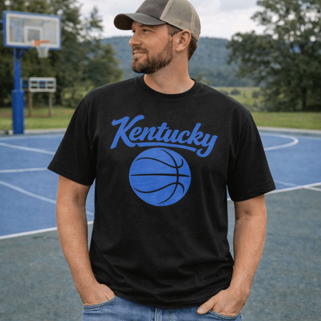 Kentucky Script Basketball T-Shirt | Clean Blue Design | Elite Tri - Blend - Bluegrass Elite Apparel LLC