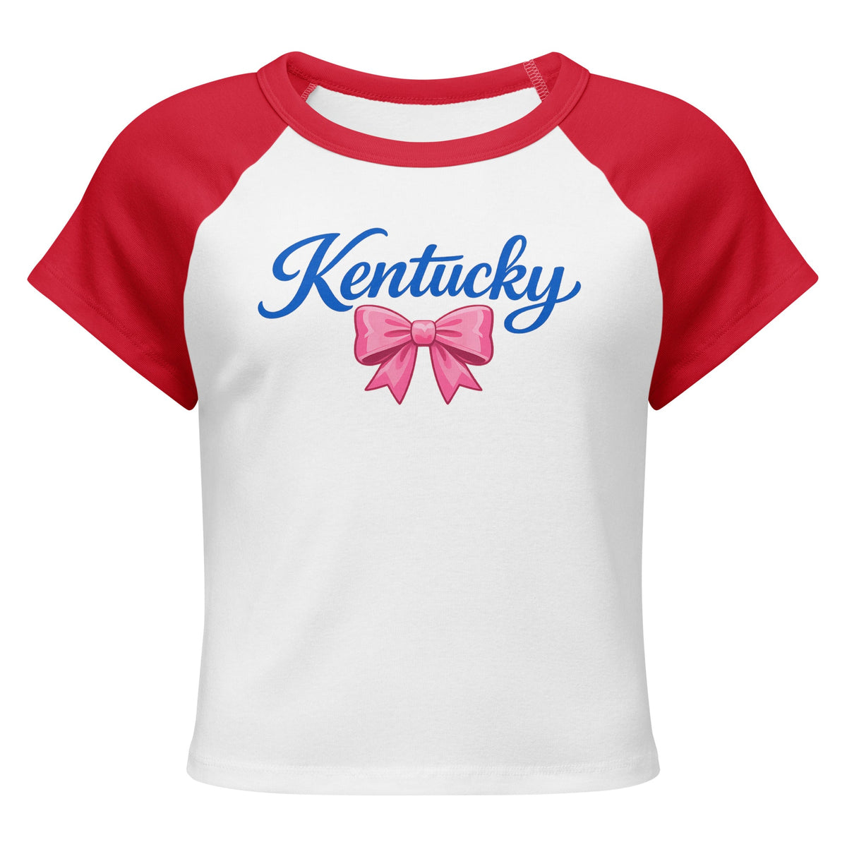 Kentucky Script Bow Raglan Baby Tee | Vintage Blue Graphic - Bluegrass Elite Apparel LLC