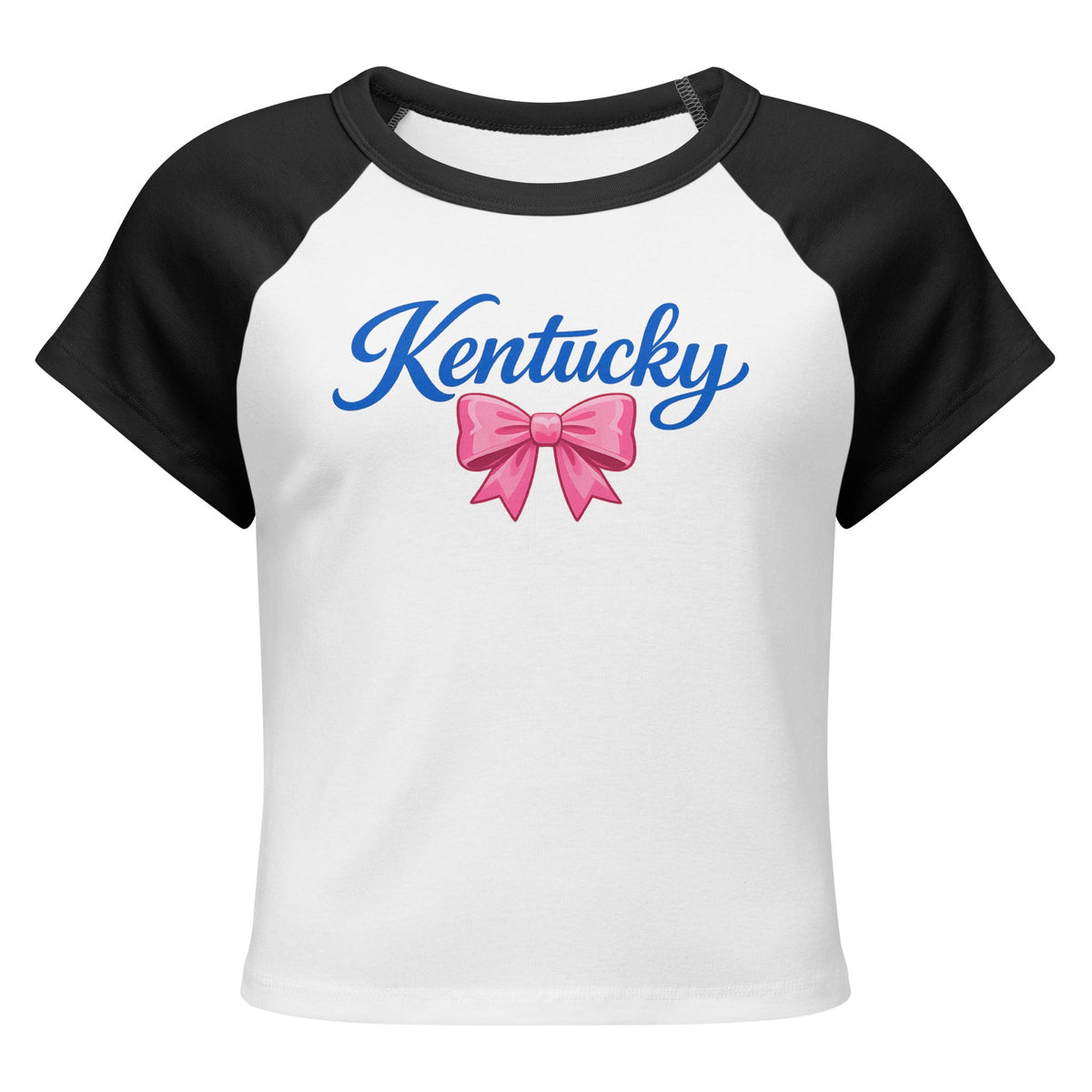 Kentucky Script Bow Raglan Baby Tee | Vintage Blue Graphic - Bluegrass Elite Apparel LLC