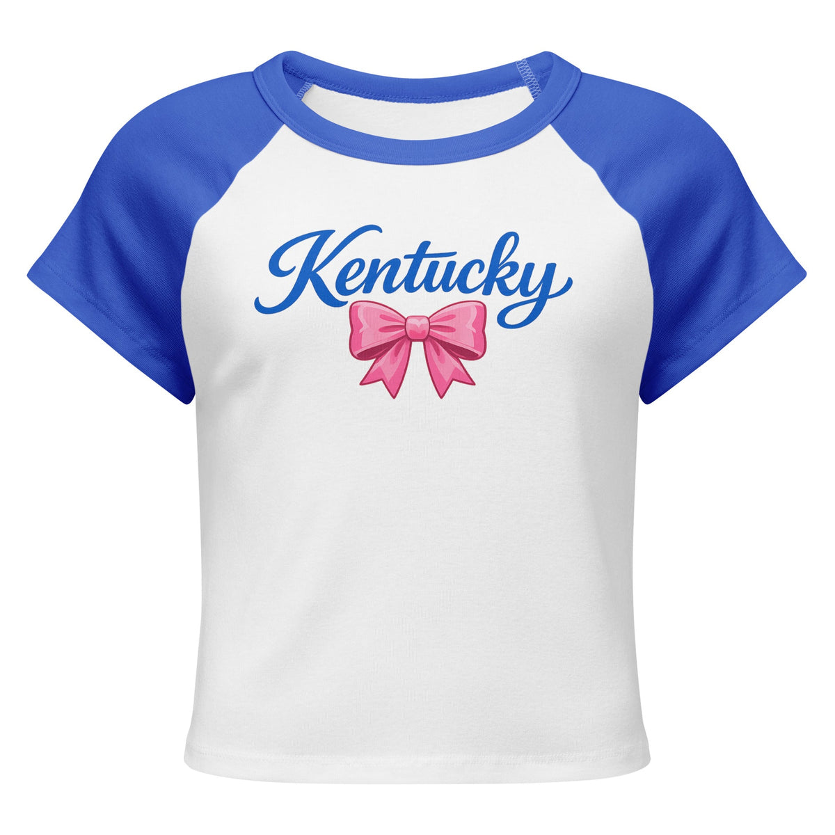 Kentucky Script Bow Raglan Baby Tee | Vintage Blue Graphic - Bluegrass Elite Apparel LLC