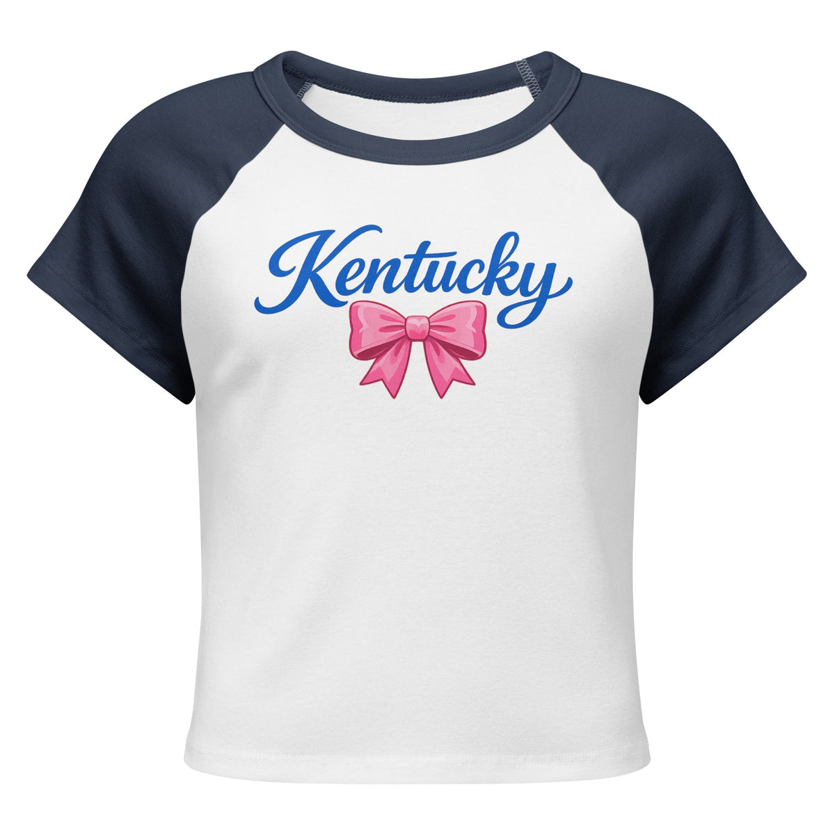 Kentucky Script Bow Raglan Baby Tee | Vintage Blue Graphic - Bluegrass Elite Apparel LLC
