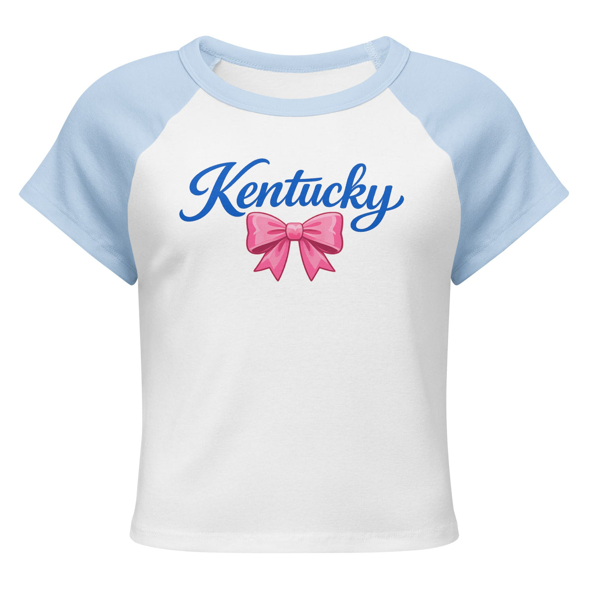 Kentucky Script Bow Raglan Baby Tee | Vintage Blue Graphic - Bluegrass Elite Apparel LLC