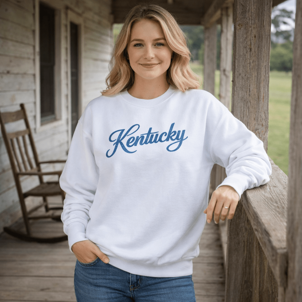 Kentucky Script Embroidered Sweatshirt | Heritage Thin Line Crewneck - Bluegrass Elite Apparel LLC