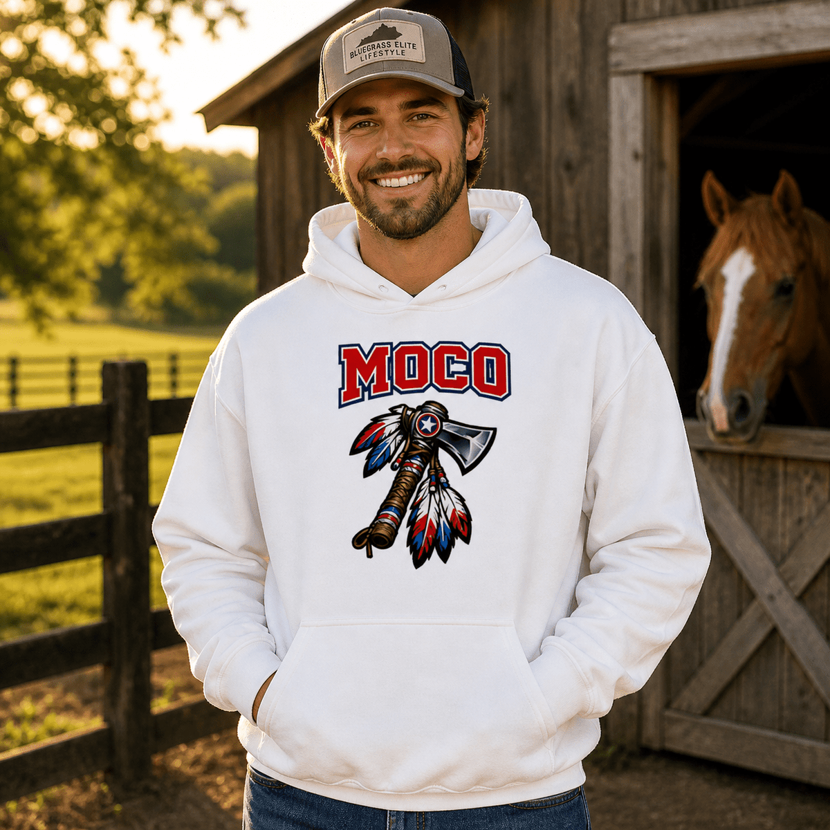 MOCO Tomahawk Feather Heritage Hoodie | Vintage Block Design - Bluegrass Elite Apparel LLC