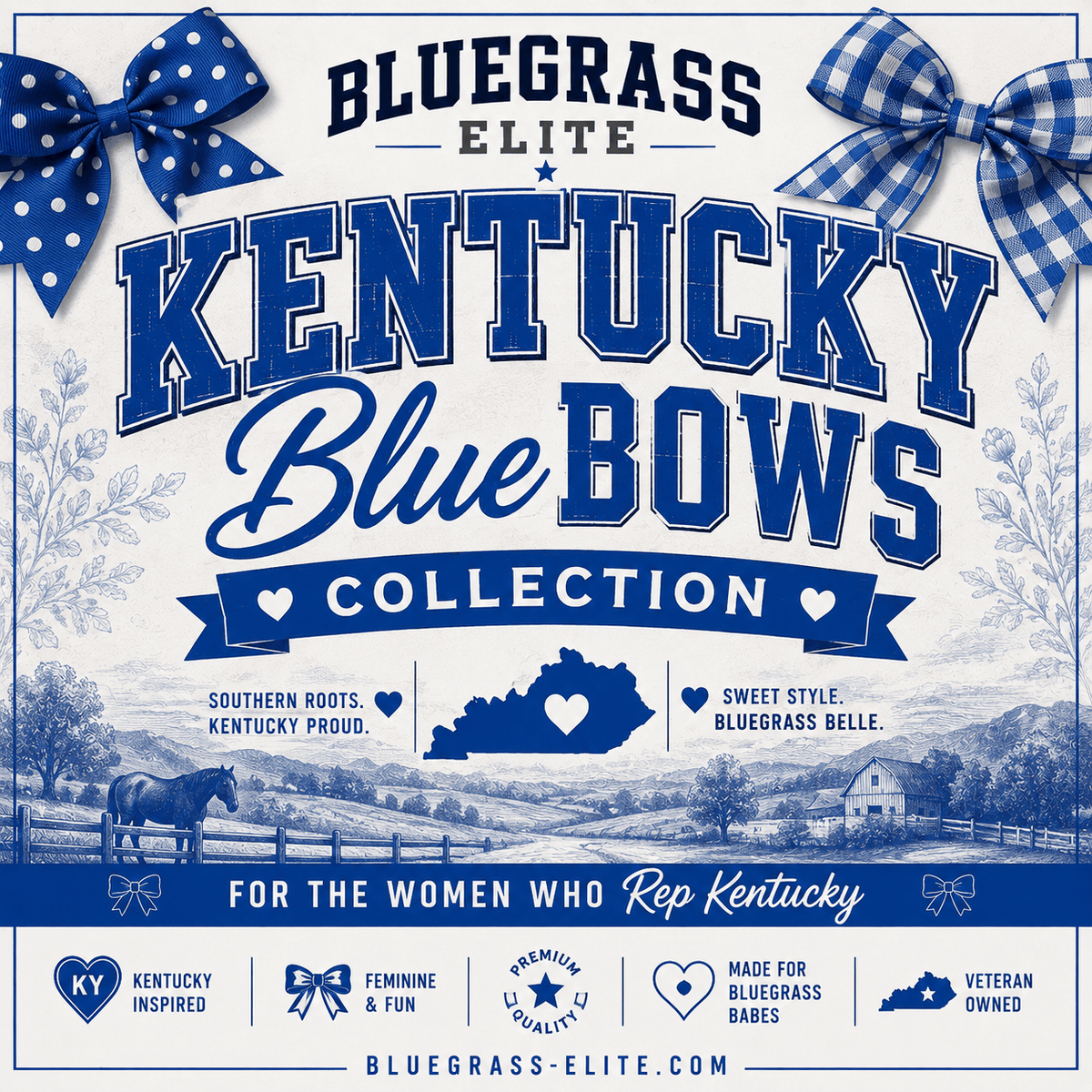 Kentucky Blue Bows - Bluegrass Elite Apparel LLC
