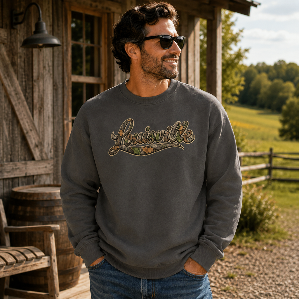 Louisville Script Sweatshirt | Outdoor Camo Style | Unisex Fit
