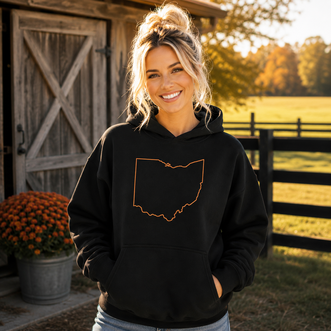 Orange Cincy Hoodie | Ohio Outline Minimalist Design | Unisex
