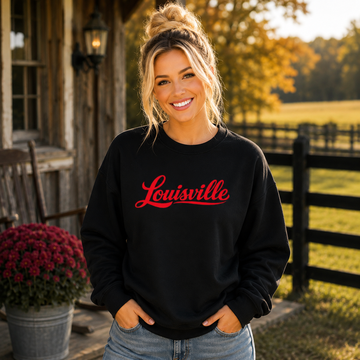 Louisville Sweatshirt | Red Script Fleece Crewneck | Unisex Fit