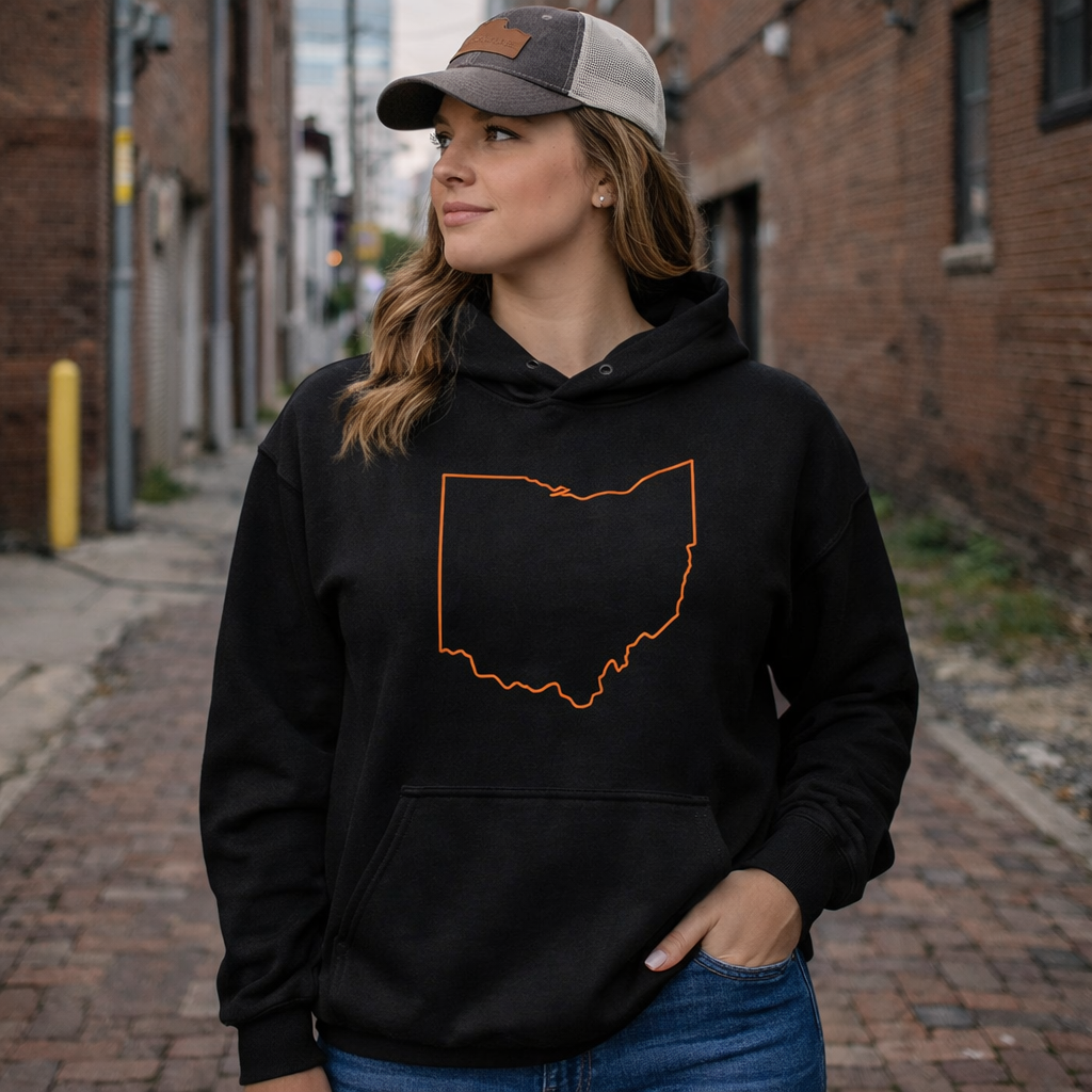 Orange Cincy Hoodie | Ohio Outline Minimalist Design | Unisex