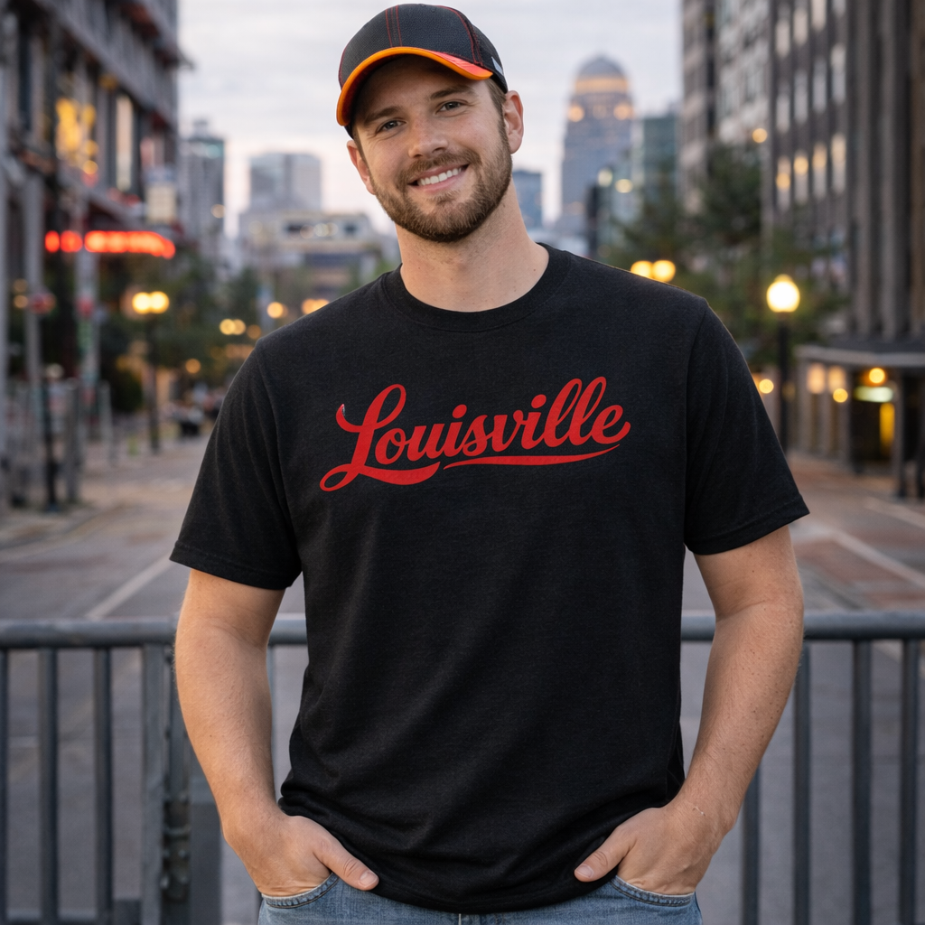 Louisville T-Shirt | Red Script Design | Elite Tri-Blend